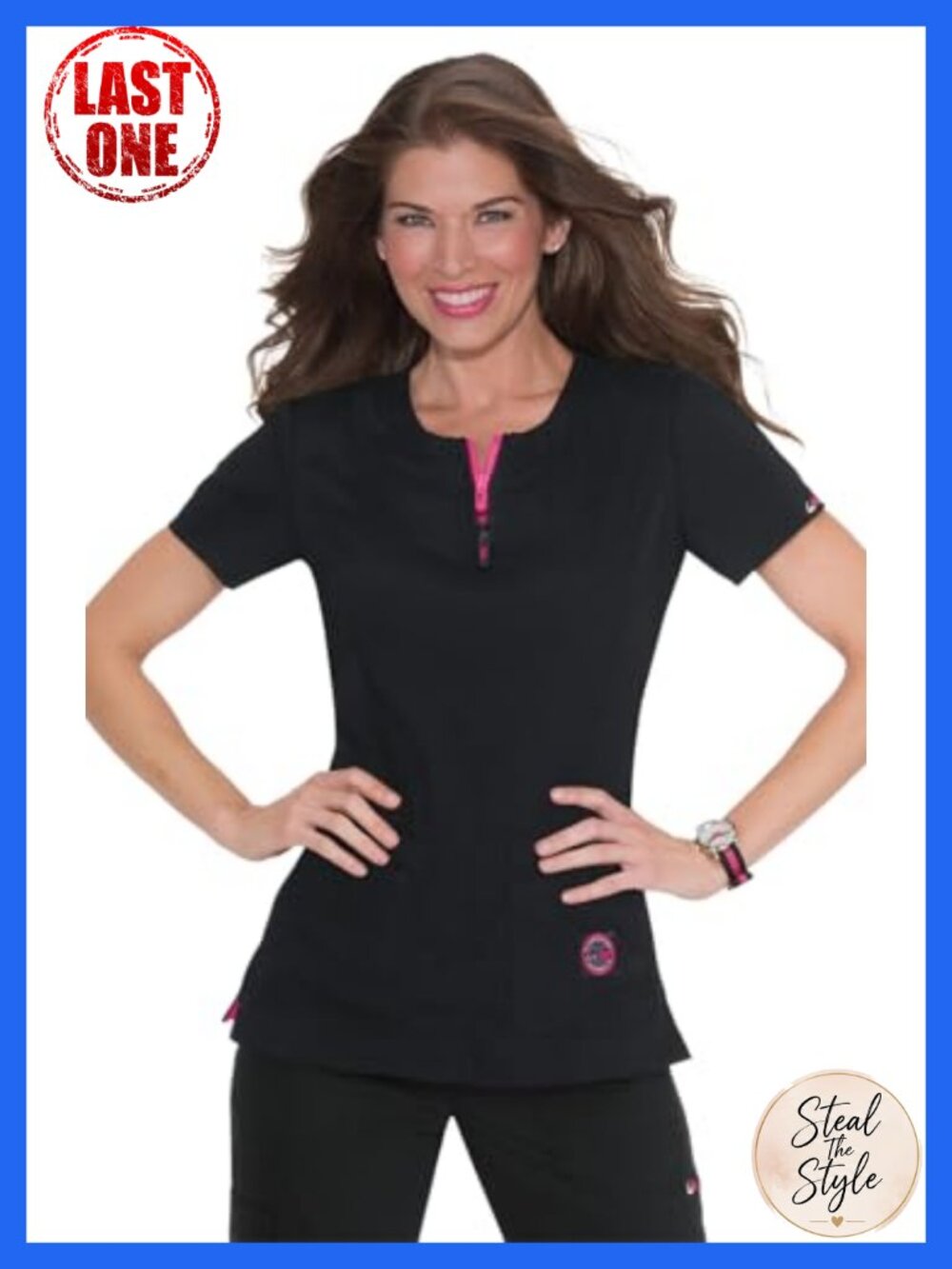 KOI Lite Serenity Women's Scrub Top Zipper Neck 4 Pockets Lightweight Stretch